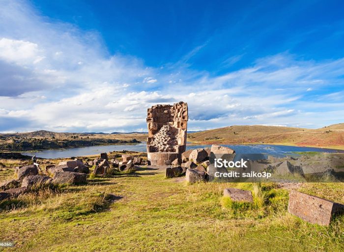 Sillustani is a pre-Incan burial ground on the shores of Lake Umayo near Puno in Peru